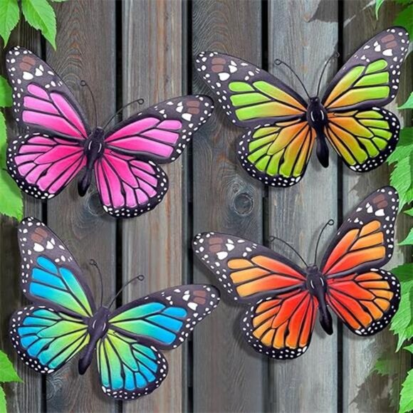 Metal Butterfly Wall Art Outdoor Decor - 4 Pack 9.8in Butterflies Wall Sculpture - Picture 7 of 7